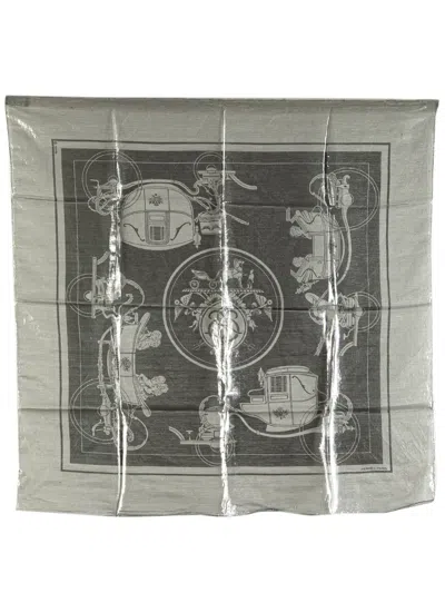 Pre-owned Hermes 20th Century Ex Libris Glam Silk Scarf Scarves In Grey