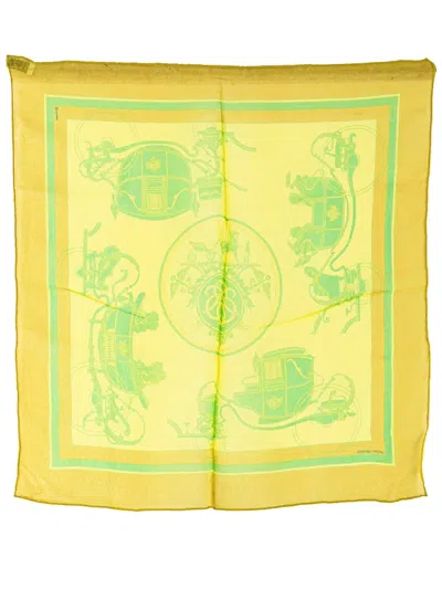 Pre-owned Hermes 20th Century Ex Libris Silk Scarf Scarves In 黄色