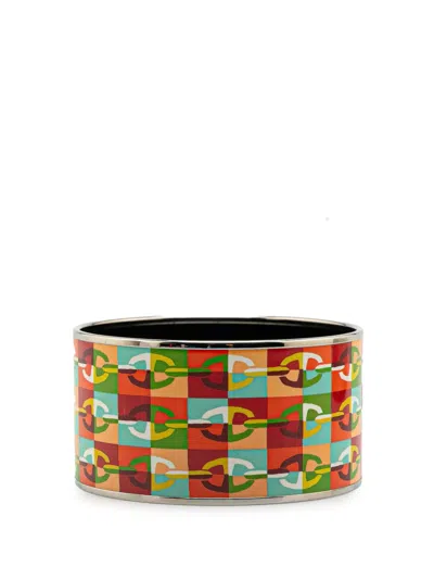 Pre-owned Hermes 20th Century Extra Wide Chain D Ancre Enamel Bangle 65 Costume Bracelet In Orange