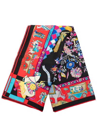 Pre-owned Hermes 20th Century Fantaisies Indiennes Silk Scarf 90 Scarves In Black