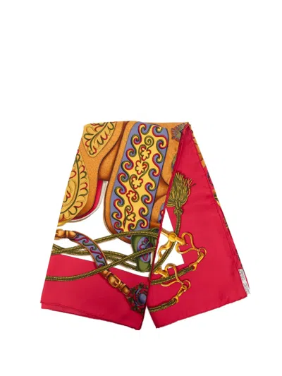 Pre-owned Hermes 20th Century Festival Des Amazones Silk Scarf 90 Scarves In Red