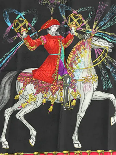 Pre-owned Hermes 20th Century Feux D Artifice Silk Scarf 90 Scarves In Black