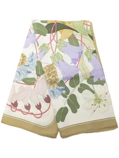 Pre-owned Hermes 20th Century Flora Graeca Silk Scarf 90 Scarves In White