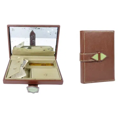 Pre-owned Hermes 20th Century French Modern Leather Makeup/vanity Wallet With Mirror By Hermès In Brown