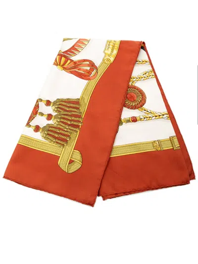 Pre-owned Hermes 20th Century Frontaux Et Cocardes Silk Scarf 90 Scarves In Orange