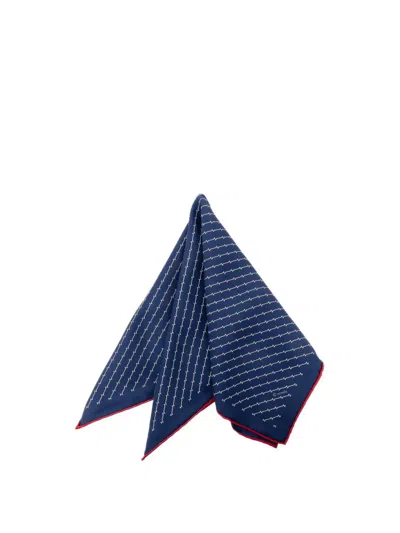 Pre-owned Hermes 20th Century Geometric Pocket Square Silk Handkerchief In Blue