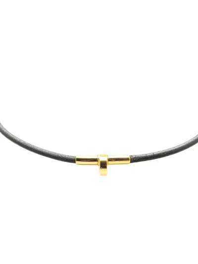 Pre-owned Hermes 20th Century Gold Plated And Leather Kite Choker Necklace Costume Necklace