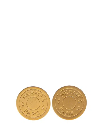 Pre-owned Hermes 20th Century Gold Plated Bijouterie Fantaisie Clou De Selle Clip On Earrings Costume Earrings In 金色