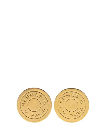 Pre-owned Hermes 20th Century Gold Plated Bijouterie Fantaisie Clou De Selle Clip On Earrings Costume Earrings