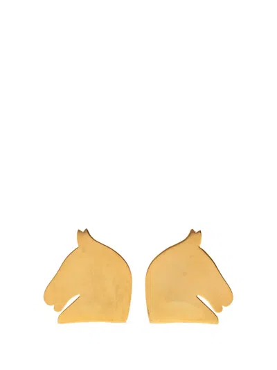 Pre-owned Hermes 20th Century Gold Plated Bijouterie Fantaisie Horse Head Clip On Earrings Costume Earrings