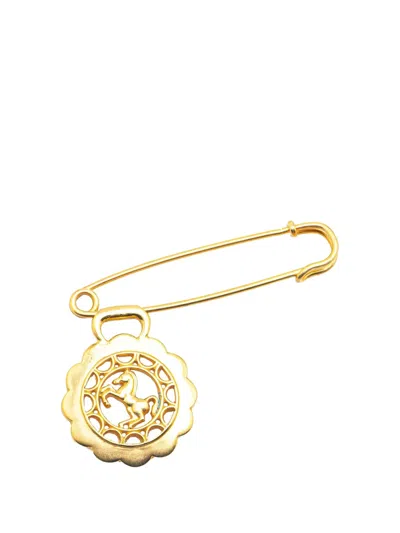 Pre-owned Hermes 20th Century Gold Plated Bijouterie Fantaisie Horse Safety Pin Brooch Costume Brooch