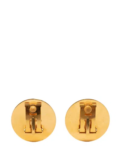 Pre-owned Hermes 20th Century Gold Plated Enamel Round Clip On Earrings Costume Earrings In Blue