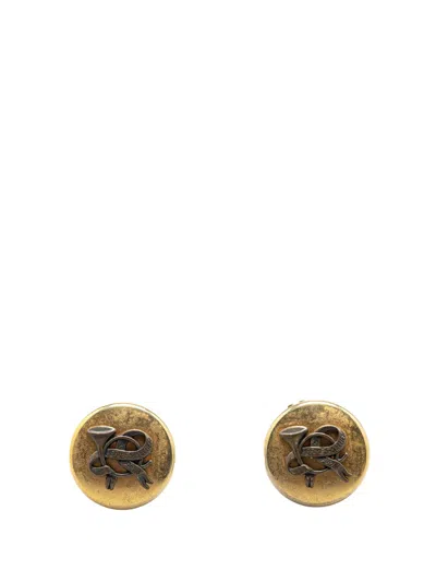 Pre-owned Hermes 20th Century Gold Plated Sellier Round Clip On Earrings Costume Earrings