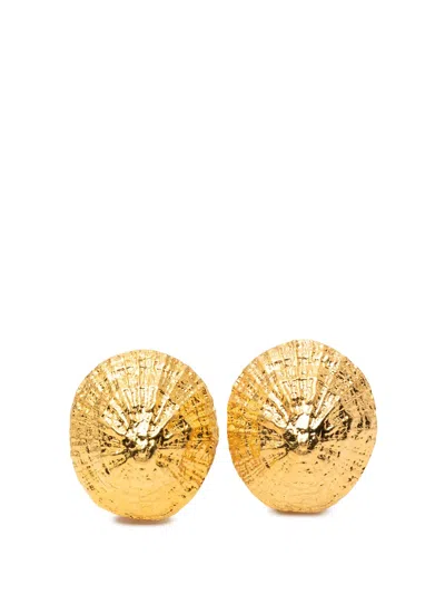 Pre-owned Hermes 20th Century Gold Plated Shell Shaped Clip On Earrings Costume Earrings