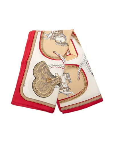 Pre-owned Hermes 20th Century Grand Apparat Silk Scarf 90 Scarves In White