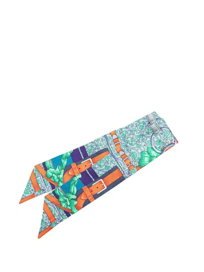 Pre-owned Hermes 20th Century Grand Manege Fleuri Silk Twilly Scarf Scarves In Multicolour