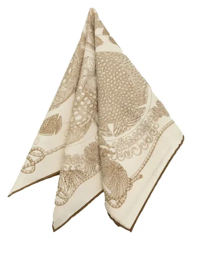 Pre-owned Hermes 20th Century Grands Fonds Silk Handkerchief Scarves In Brown