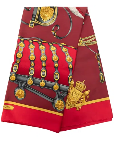 Pre-owned Hermes 20th Century Harnais De Cour Silk Scarf 90 Scarves In Red