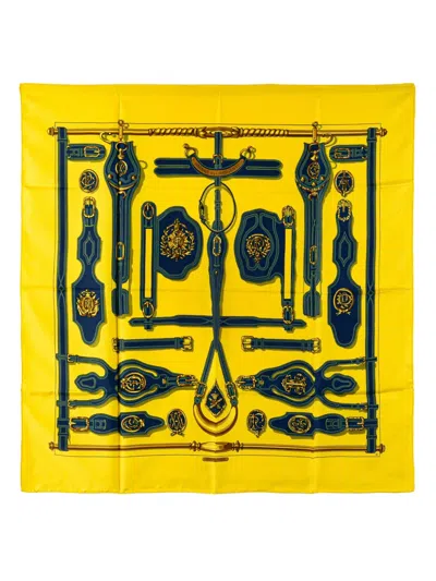 Pre-owned Hermes 20th Century Harnais Des Presidents Silk Scarf Scarves In Yellow