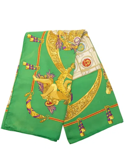 Pre-owned Hermes 20th Century Hommage A Charles Garnier Silk Scarf 90 Scarves In Green
