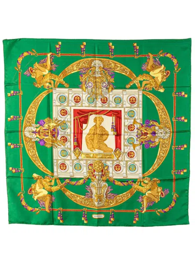 Pre-owned Hermes 20th Century Hommage A Charles Garnier Silk Scarf Scarves In Green