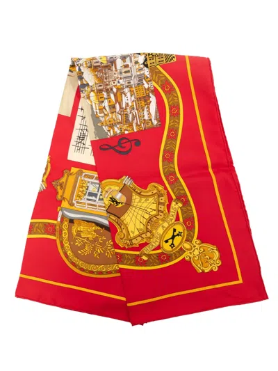 Pre-owned Hermes 20th Century In Salzburg Silk Scarf 90 Scarves In Red
