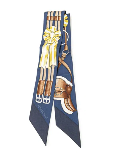 Pre-owned Hermes 20th Century Jumping Silk Twilly Scarf Scarves In Blue