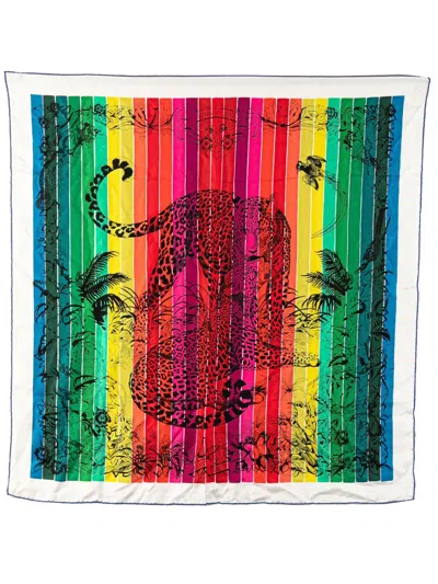 Pre-owned Hermes 20th Century Jungle Love Rainbow Silk Scarf Scarves In Multicolour