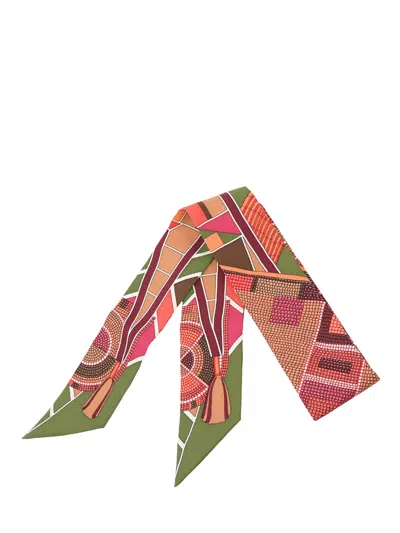 Pre-owned Hermes 20th Century L Art Indien Des Plaines Silk Twilly Scarf Scarves In Orange