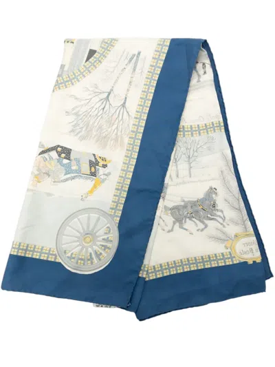 Pre-owned Hermes 20th Century L Hiver En Poste Silk Scarf 90 Scarves In Blue
