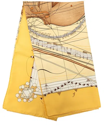 Pre-owned Hermes 20th Century La Musique Des Spheres Silk Scarf 90 Scarves In Yellow