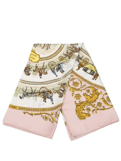 Pre-owned Hermes 20th Century La Promenade De Longchamps Silk Scarf 90 Scarves In 粉色