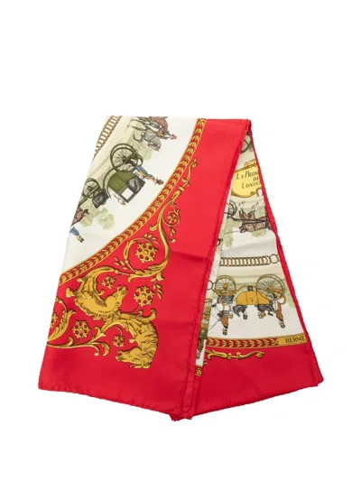 Pre-owned Hermes 20th Century La Promenade De Longchamps Silk Scarf 90 Scarves In Red