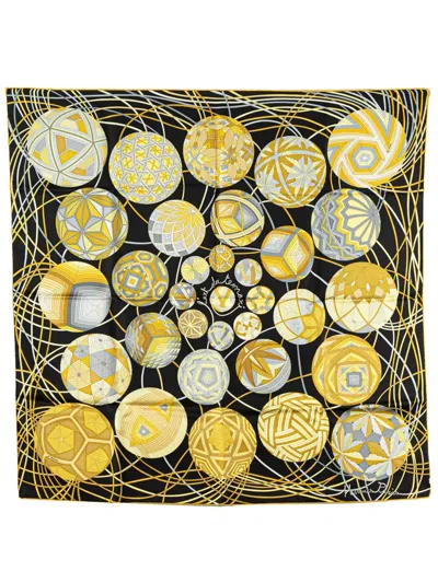Pre-owned Hermes 20th Century L'art Du Temari Silk Scarf Scarves In Yellow
