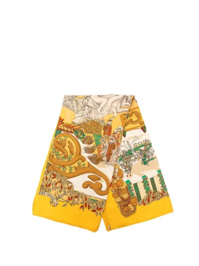 Pre-owned Hermes 20th Century Le Paradis Du Roy Silk Scarf 90 Scarves In Yellow