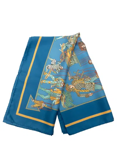 Pre-owned Hermes 20th Century Le Temps Des Marionnettes Silk Scarf 90 Scarves In Blue