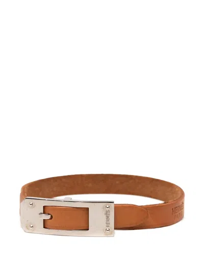 Pre-owned Hermes 20th Century Leather Kelly Aldion Bracelet Costume Bracelet In Brown