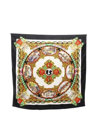 Pre-owned Hermes 20th Century Lentente Cordiale Silk Scarf 90 Scarves In White