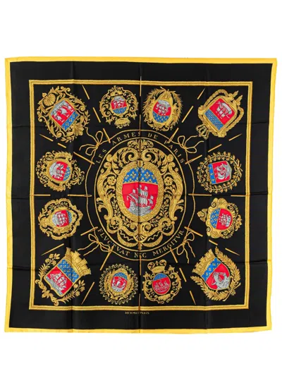 Pre-owned Hermes 20th Century Les Armes De Paris Silk Scarf Scarves In Black