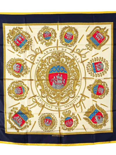 Pre-owned Hermes 20th Century Les Armes De Paris Silk Scarf Scarves In White