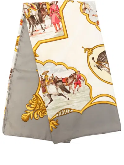 Pre-owned Hermes 20th Century Les Chevaux Des Moghols Silk Scarf 90 Scarves In White