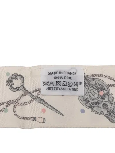 Pre-owned Hermes 20th Century Les Cles A Pois Twilly Silk Scarf Scarves In White