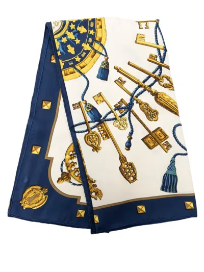 Pre-owned Hermes 20th Century Les Cles Silk Scarf 90 Scarves In Blue