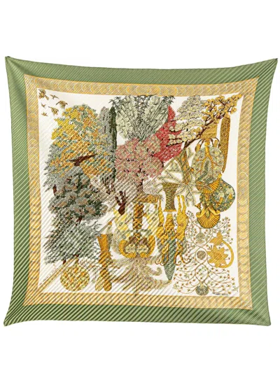 Pre-owned Hermes 20th Century Les Legendes De L Arbre Pleated Silk Scarf Scarves