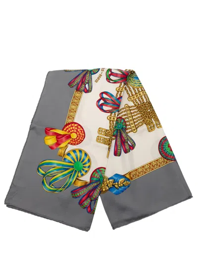 Pre-owned Hermes 20th Century Les Rubans Du Cheval Silk Scarf 90 Scarves In White
