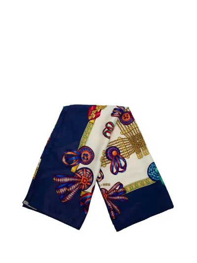 Pre-owned Hermes 20th Century Les Rubans Du Cheval Silk Scarf 90 Scarves In White