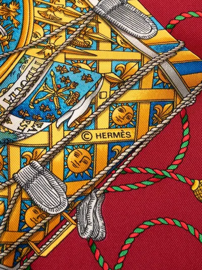Pre-owned Hermes 20th Century Les Tambours Silk Scarf Scarves In Red