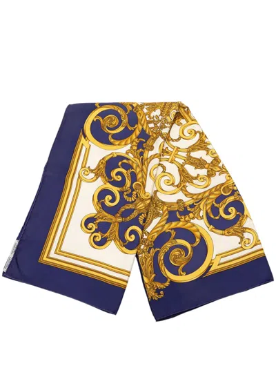 Pre-owned Hermes 20th Century Les Tuileries Silk Scarf 90 Scarves In Blue