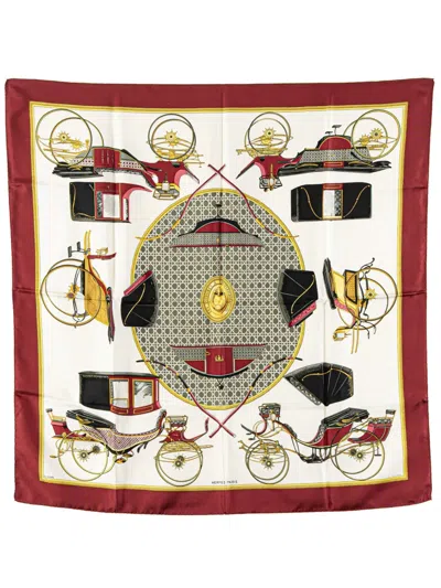 Pre-owned Hermes 20th Century Les Voitures A Transformation Silk Scarf Scarves In White