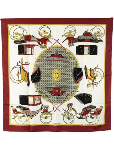 Pre-owned Hermes 20th Century Les Voitures A Transformation Silk Scarf Scarves In White